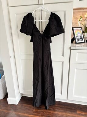 Baltic Born Black One-Shoulder Puff-Sleeve Maxi Dress